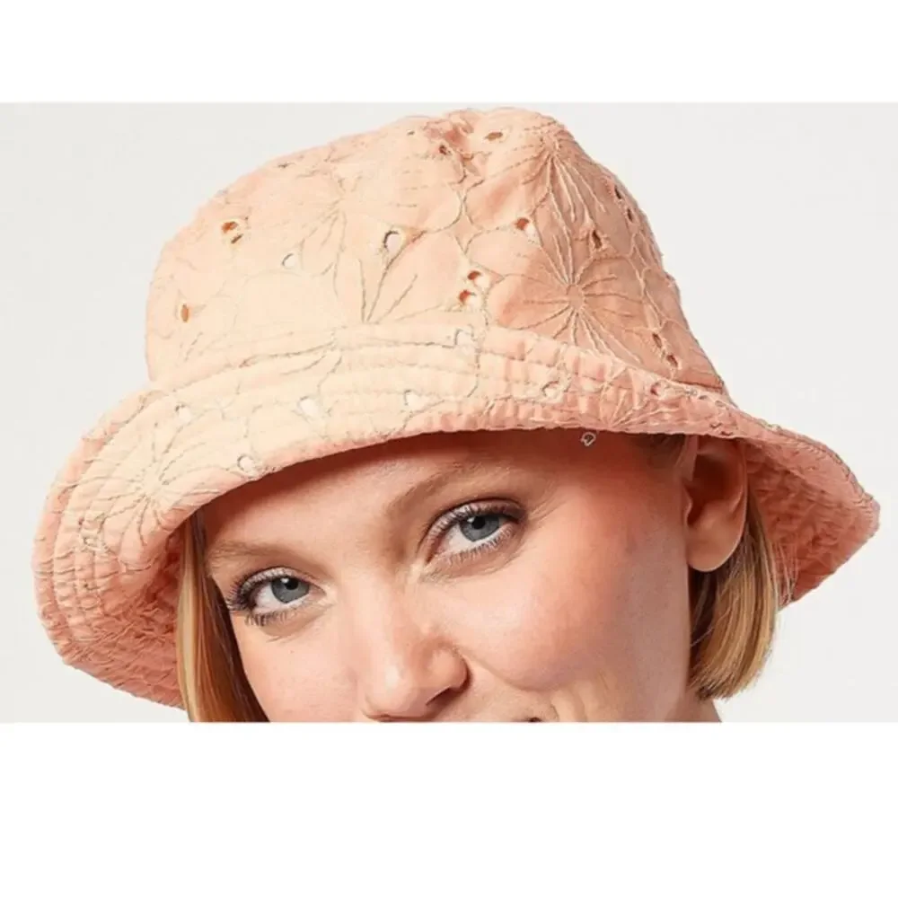 Isaac Mizrahi Live! Eyelet Bucket Hat Peach, One Size